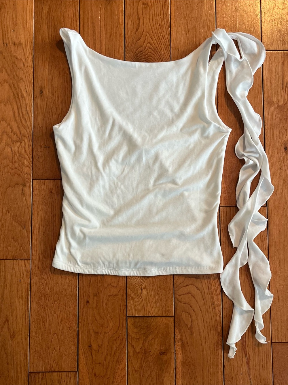 Live in the Moment White Tank Top with Shoulder Detail - Size Small